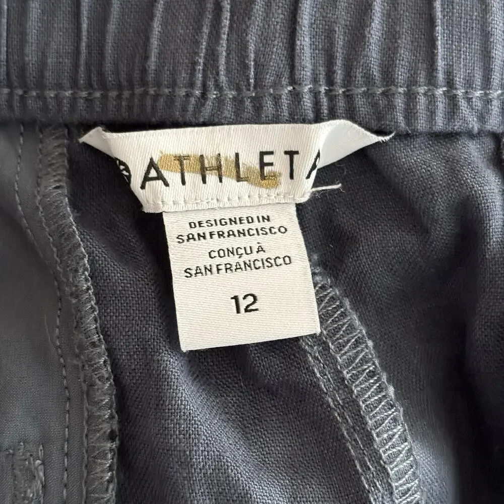 NWT Athleta Size 12 Voyager Short 100% Linen Granite Blue $79 - 586829